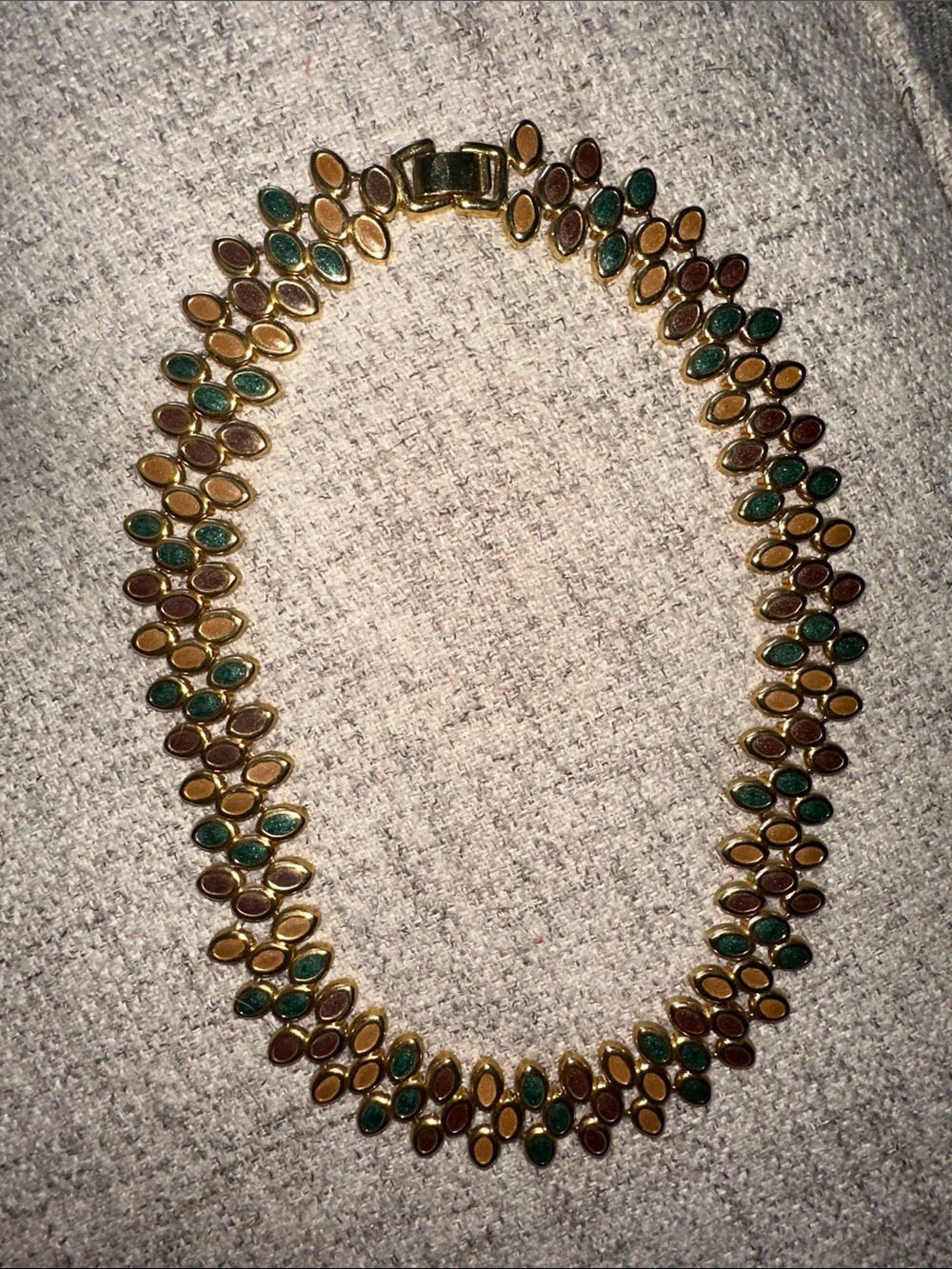 Vintage Gold-Tone Multicolor Marquise Link Necklace - Green, Brown & Yellow